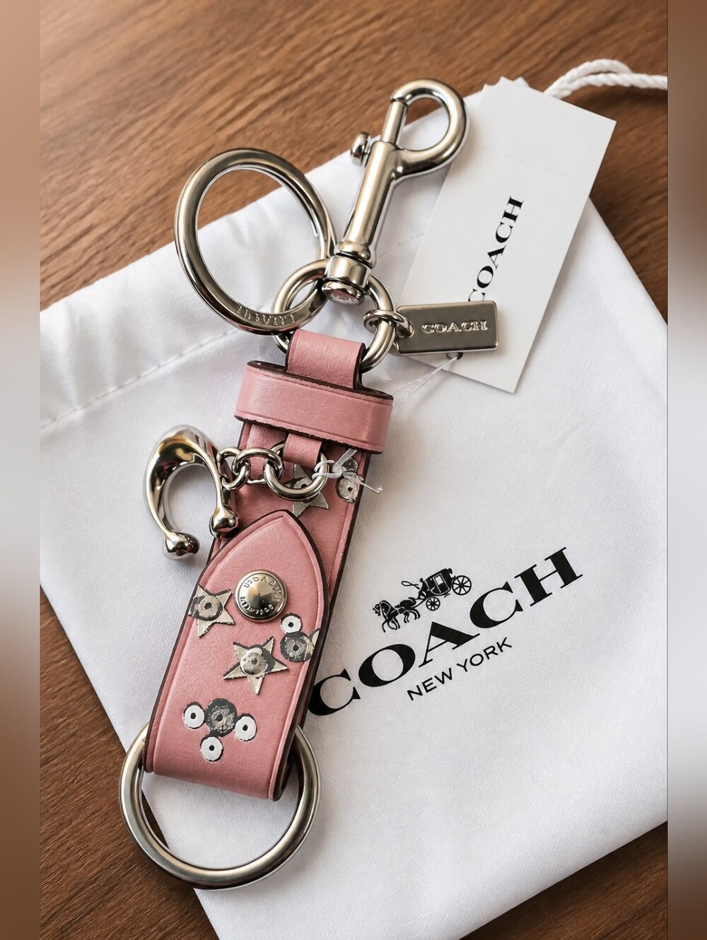 Coach Trigger Snap Bag Charm With Star Print NWT